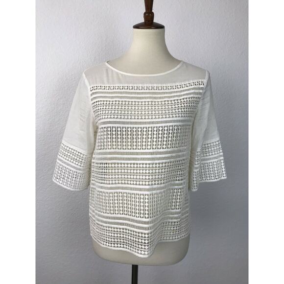 Banana Republic Tops - Banana Republic Top Pullover Laser Cut Crochet Semi Sheer